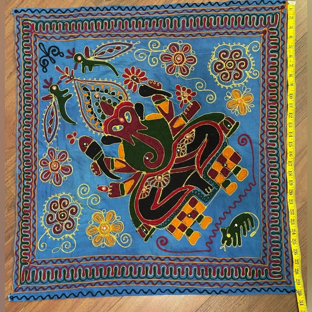Amazing vintage Lord Ganesha wall tapestry embroidered